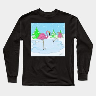 Flamingo Skaters Christmas Long Sleeve T-Shirt